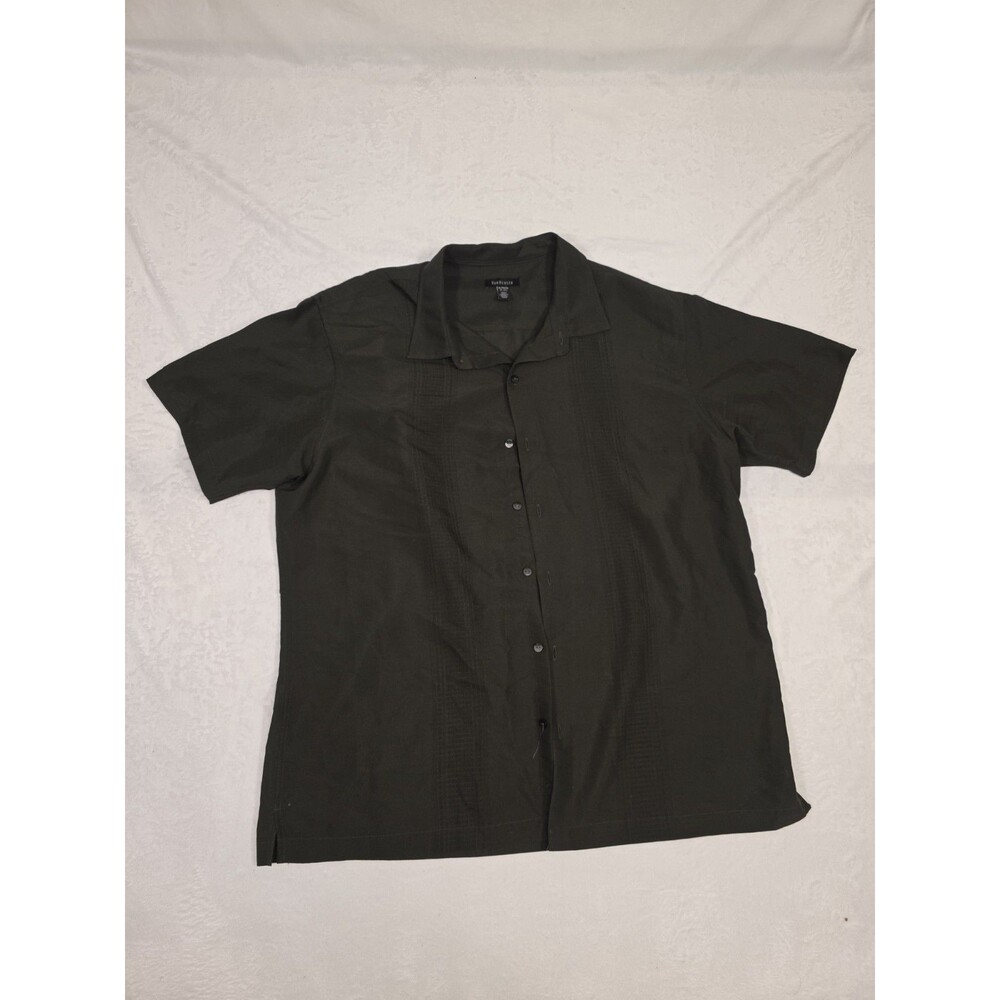 Van Heusen Men's Olive Cotton Button-Up Shirt Short Sleeve XL Spread Collar